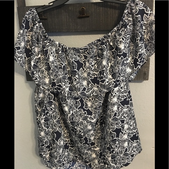 Attention Blue & White Off the Shoulder Blouse - Picture 5 of 5